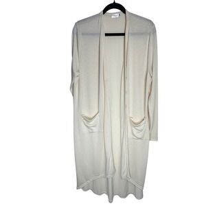 Naggoo Cream Knit Long Cardigan‎ Sweater Open Front Pockets XL Minimalist Cozy